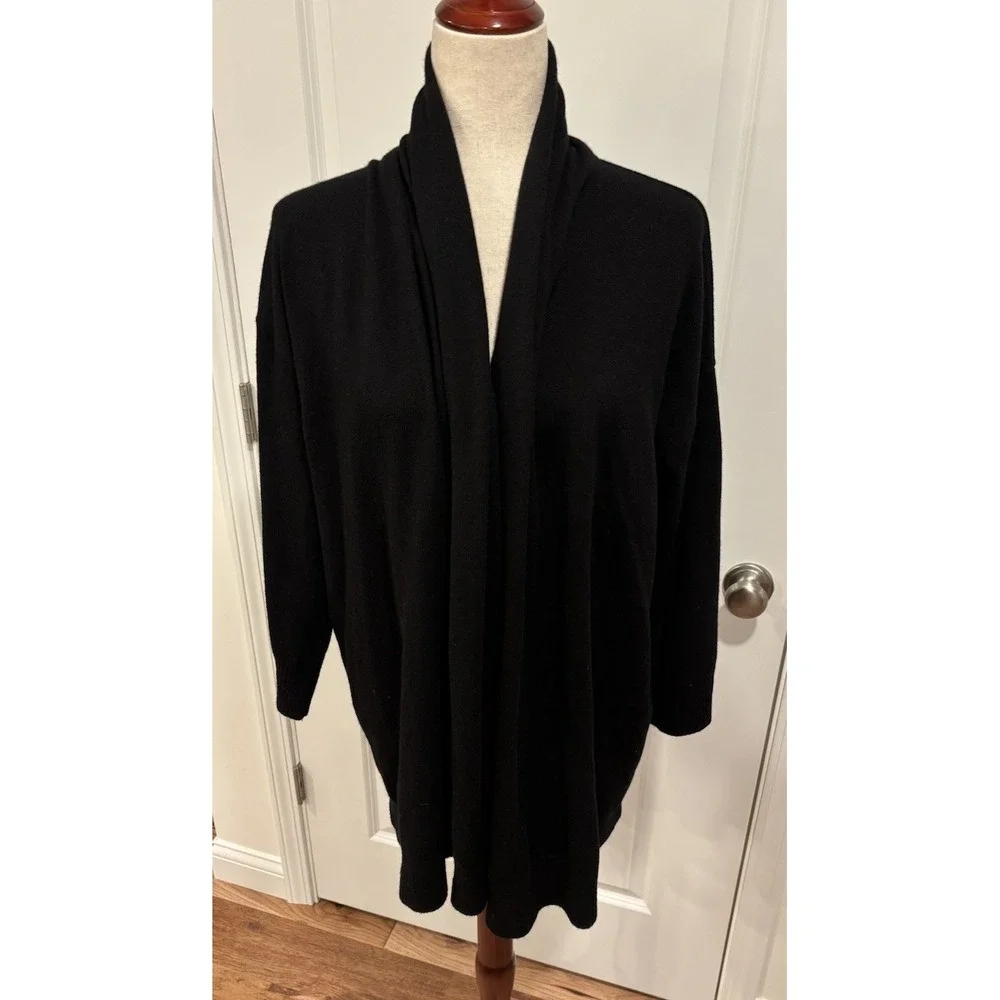 Eileen Fisher Wool/Wool Blend Cardigan Open Front Sweater Drop Sleeve Black Sz S